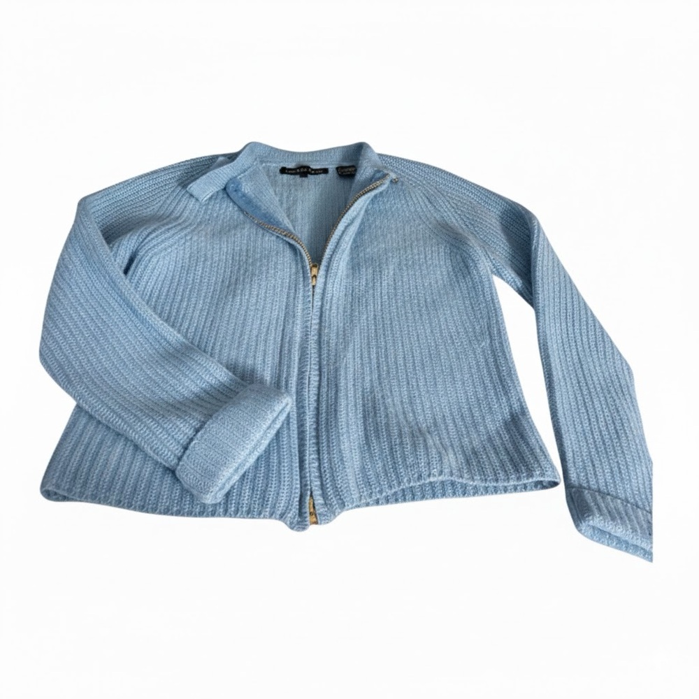 French Connection Y2K Baby Blue Zip Up Knit Sweater Cardigan Angora  Cottagecore - Picture 5 of 10
